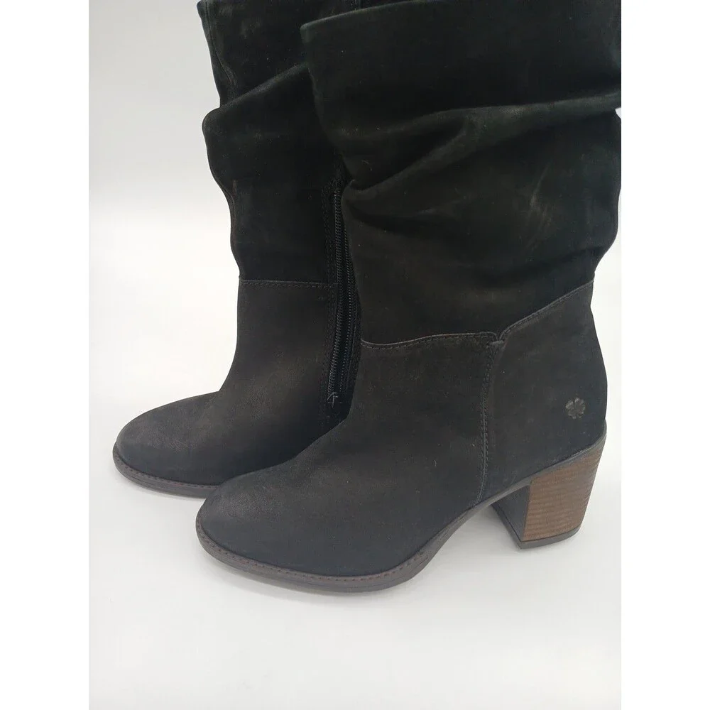 NWOT Lucky Brand 6 Bitsie Suede Leather Ruched Slouch Ankle Boots Black MSRP 120